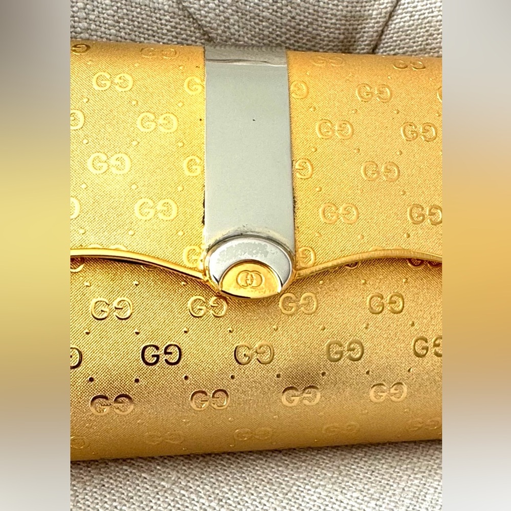 GUCCI Vintage Gold GG Minaudiere 2-Tone Hardcase Clutch Italy - Picture 6 of 10